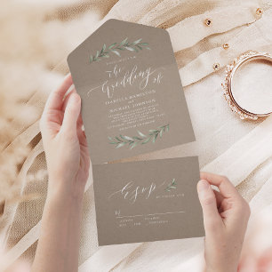Einfache Hochzeit von Kalligraphie und rustikalem All In One Einladung