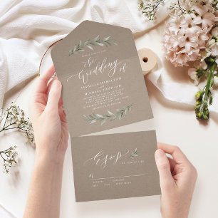Einfache Hochzeit von Kalligraphie und rustikalem All In One Einladung