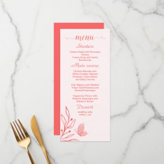 Einfache Hochzeit von Korallen in Rosa Menükarte