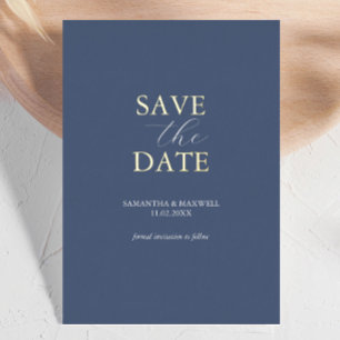 Einfache Hochzeit von Navy Blue Save the Date Folieneinladung