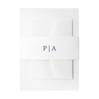 Einfache Hochzeit von Navy Blue und White Monogram Einladungsbanderole