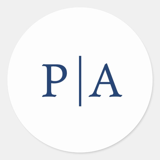 Einfache Hochzeit von Navy Blue und White Monogram Runder Aufkleber (Vorderseite)