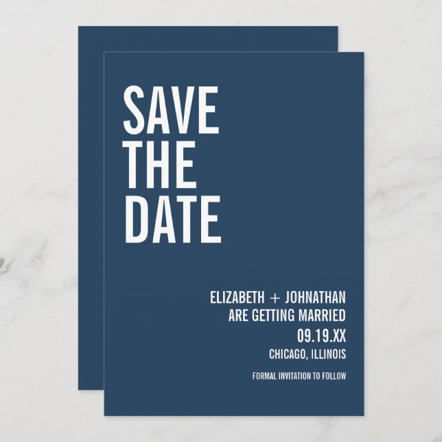 Einfache Hochzeit von Navy-Typografie Save The Date (Vorne/Hinten)
