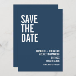 Einfache Hochzeit von Navy-Typografie Save The Date