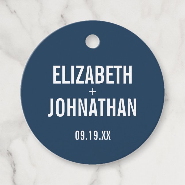 Einfache Hochzeit von Navy und Dusty Blue Typograf Geschenkanhänger (Vorderseite)