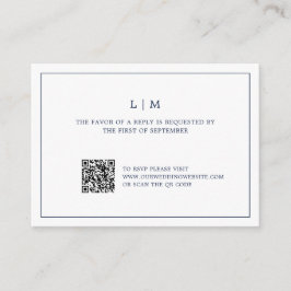 Einfache Hochzeit von RSVP mit blauem Monogramm QR Mitteilungskarte