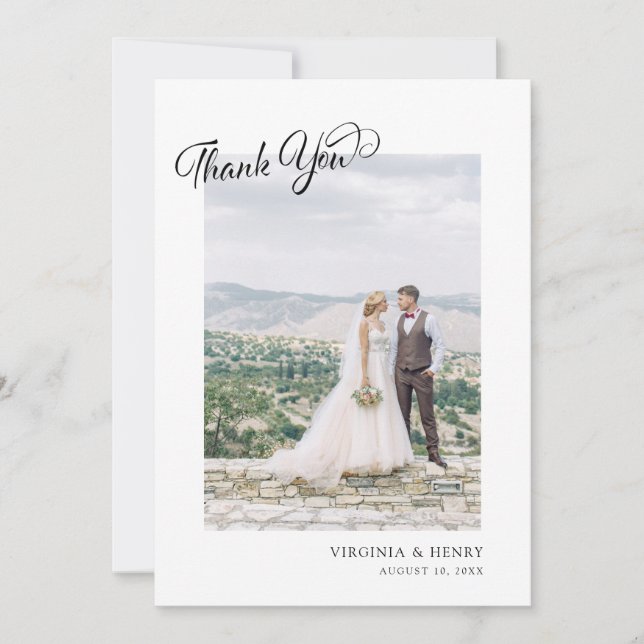 Einfache Hochzeit von Skript-Fotos Dankeskarte (Vorderseite)