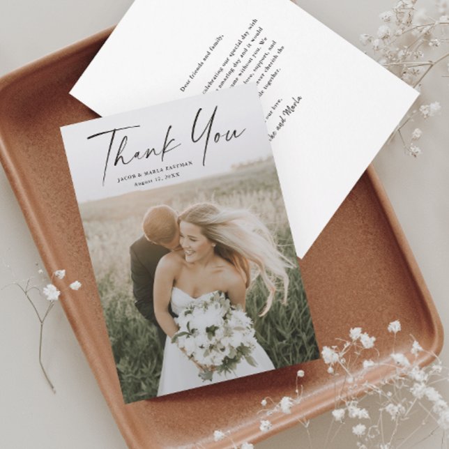 Einfache Hochzeit von Skript-Fotos Dankeskarte (Von Creator hochgeladen)
