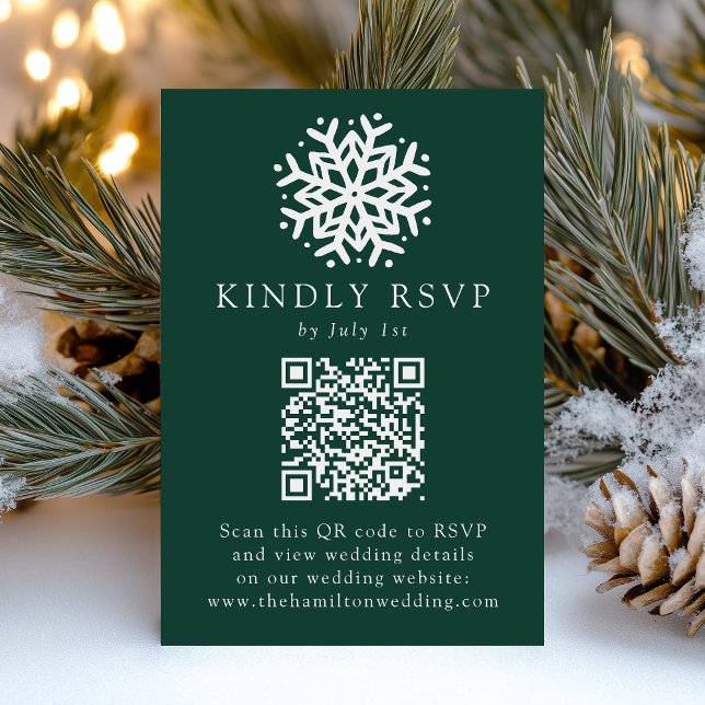 Einfache Hochzeit von Snowflake Green QR Code RSVP Karte (Von Creator hochgeladen)