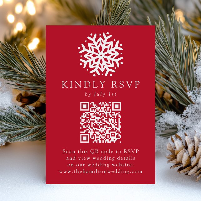 Einfache Hochzeit von Snowflake Red QR Code RSVP Karte (Von Creator hochgeladen)