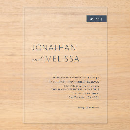 Einfache Hochzeit von Thin Navy Blue Typografy Acryleinladungen