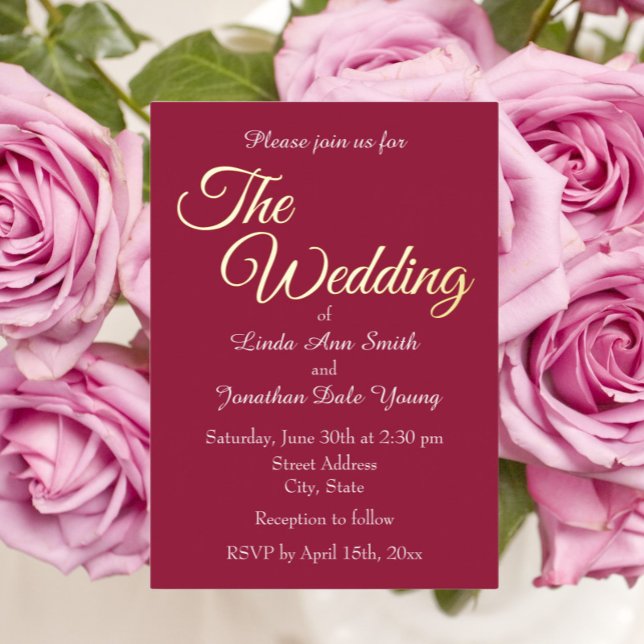 Einfache Hochzeit von Wein Folieneinladung (In Situ Wedding)