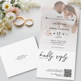 Einfache Hochzeit von weißem neuem Foto QR Code All In One Einladung