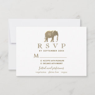 Einfache Hochzeit von White & Gold Foil Elefanten RSVP Karte
