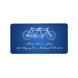 Einfache Hochzeitadresse Tandem Bike Blue Adressaufkleber