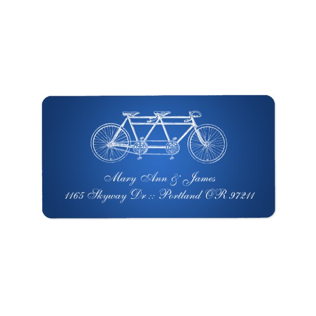 Einfache Hochzeitadresse Tandem Bike Blue Adressaufkleber (Vorne)