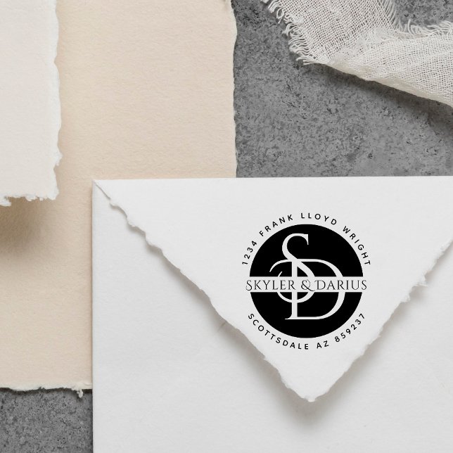Einfache Hochzeitmonogramm-Rücksendeadresse Permastempel (Von Creator hochgeladen)