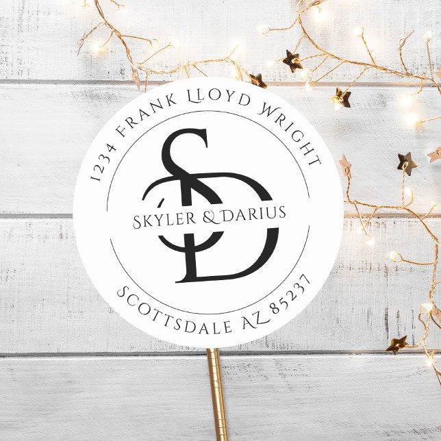 Einfache Hochzeitmonogramm-Rücksendeadresse Runder Aufkleber (Von Creator hochgeladen)