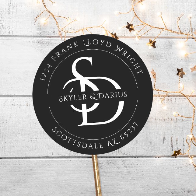 Einfache Hochzeitmonogramm-Rücksendeadresse Runder Aufkleber (Von Creator hochgeladen)