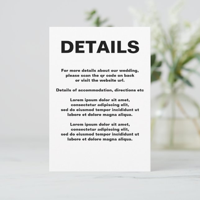 Einfache HochzeitQR-Code Begleitkarte (Stehend Vorderseite)