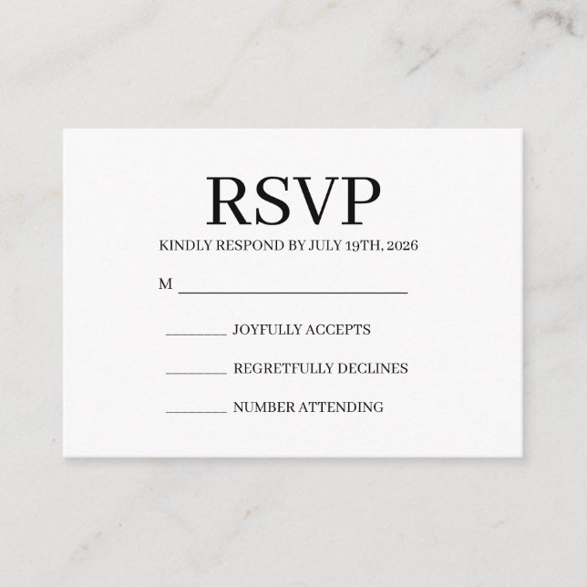Einfache Hochzeits-RSVP-Beilagekarte Begleitkarte (Vorderseite)