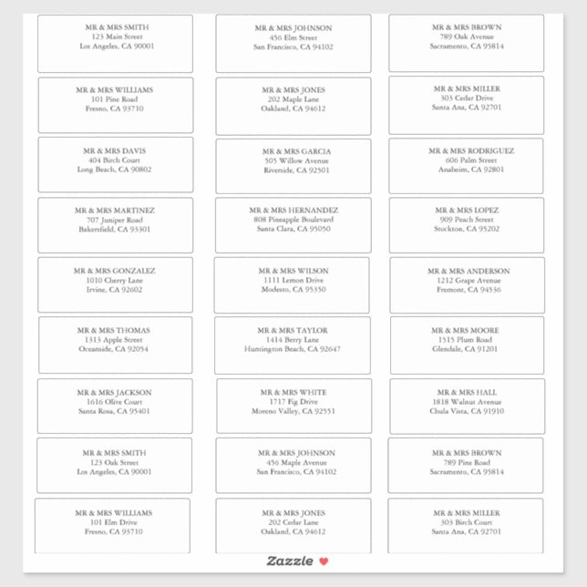 Einfache Hochzeitsadressen-Etiketten für Gäste ind Aufkleber (Blatt)
