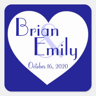 Einfache Hochzeitsaufkleber mit blauem Herz Quadratischer Aufkleber