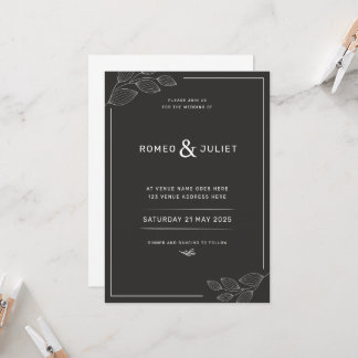 Einfache Hochzeitseinladung Modernes Schwarz & Wei Einladung