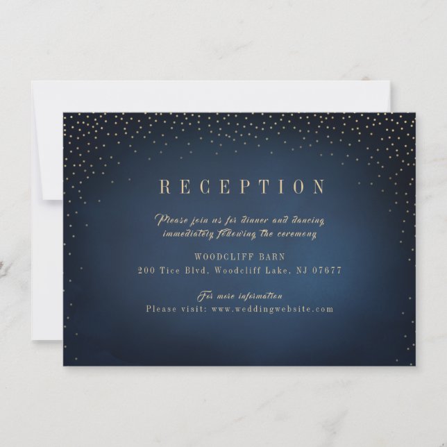 Einfache Hochzeitsempfehlung für Navy & Gold Glitz Einladung (Vorderseite)