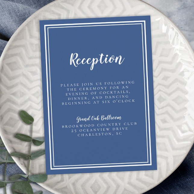 Einfache Hochzeitsempfehlung klassischer, weißer R Begleitkarte (Simple Wedding Reception Classic Blue White Frame Enclosure Card)