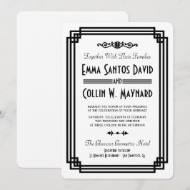 Einfache Hochzeitsfeiern in Weiß und Schwarz Einladung