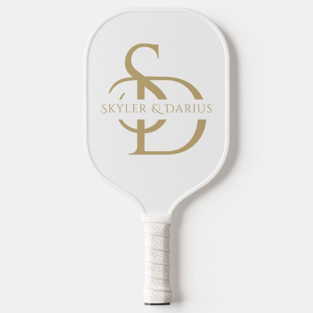 Einfache Hochzeitsmonogramm Personalisiert mit Nam Pickleball Schläger (Vorderseite)