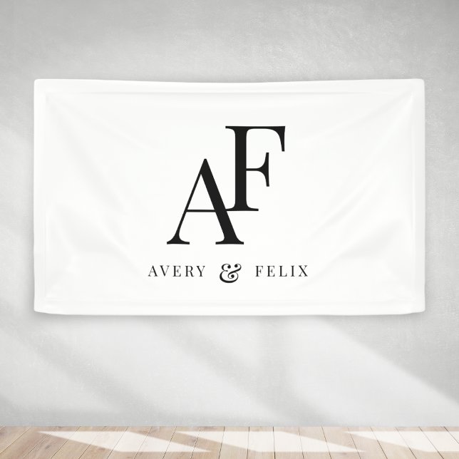 Einfache Hochzeitsmonogramm Schwarz/Weiß Banner (Elegant black & white editable vinyl banner monogram wedding sign.)