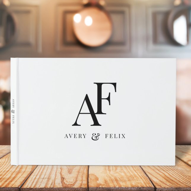 Einfache Hochzeitsmonogramm Schwarz/Weiß Gästebuch (Von Creator hochgeladen)