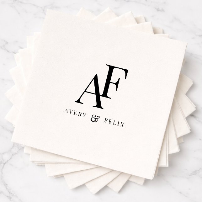 Einfache Hochzeitsmonogramm Schwarz/Weiß Serviette (Monogrammed wedding napkins with clean modern typography for a stylish celebration)