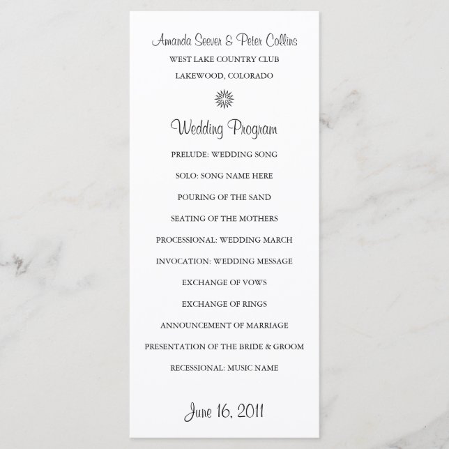 Einfache Hochzeitsprogramme (weiß) Programm (Vorderseite)