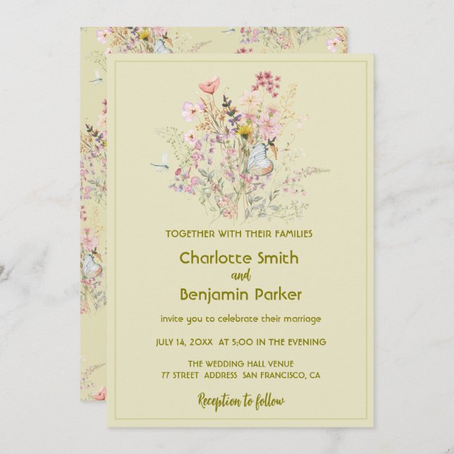 Einfache Hochzeitsreise mit den Wildblumen Einladung (Vorne/Hinten)