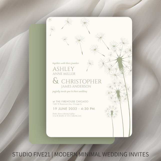 Einfache Hochzeitssage mit grünem Löwenzahn Einladung (Von Creator hochgeladen)