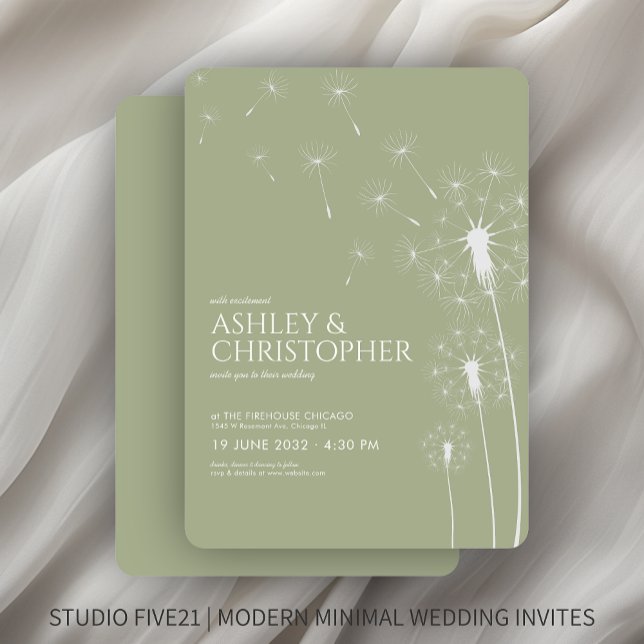 Einfache Hochzeitssage mit grünem Löwenzahn Einladung (Von Creator hochgeladen)