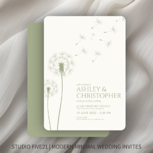 Einfache Hochzeitssage mit grünem Löwenzahn Einladung