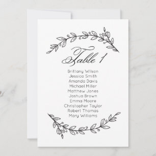 Einfache Hochzeitssitzkarte mit Blumenmuster. Tabe Einladung