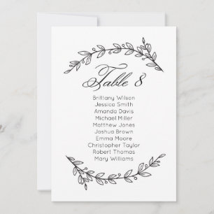 Einfache Hochzeitssitzkarte mit Blumenmuster. Tabe Einladung