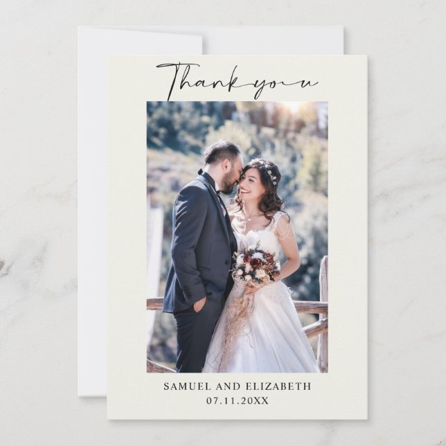 Einfache Hochzeitsskriptkalligrafie Dankeskarte (Vorderseite)