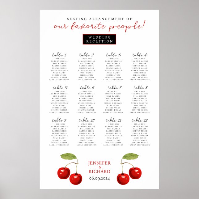 Einfache Hochzeitstabelle für moderne Rote Kirsche Poster (Vorne)