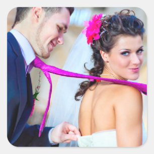 Einfache Hochzeitsticker für Foto Quadratischer Aufkleber