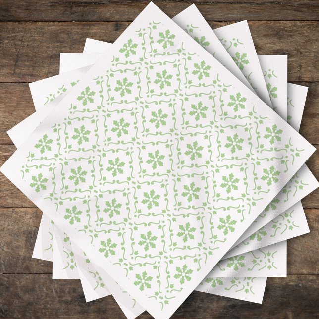 Einfache Holiday Snowflake Muster Klasse Serviette (Elegant sage green holiday napkin with repeating snowflake design.)