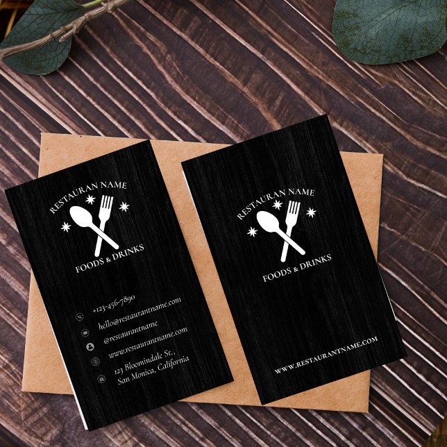Einfache Holz Texturierte Restaurant Logo rustikal Visitenkarte (Simple Wood Textured Restaurant Logo Rustic Custom Business Card)