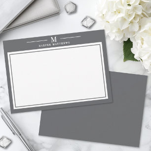 Einfache Holzkohlegrau Monogramm Briefpapier Mitteilungskarte