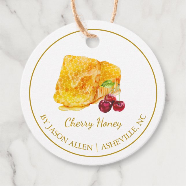 Einfache Honeycomb Cherry infused Honey Hang Tag Geschenkanhänger (Vorderseite)