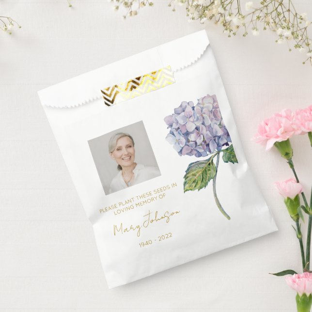 Einfache Hortensien-Foto-Trauer-Samen Geschenktütchen (Versiegelt)